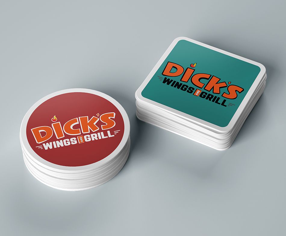 dicks wings and grill coaster mockup fisher agency logo rebrand dicks wings and grill coaster mockup fisher agency logo rebrand